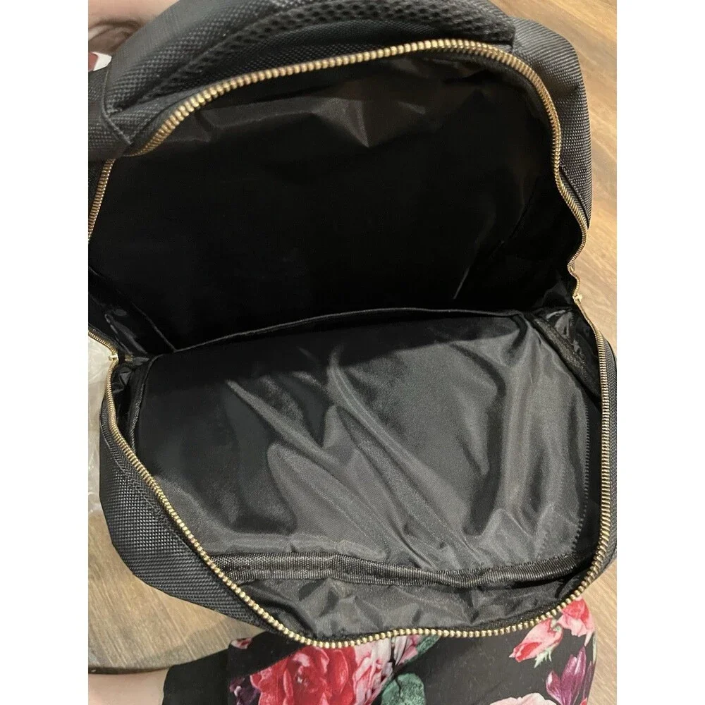 Black Laptop Backpack Travel Work School Bag Gold Zippers Padded Straps 18x13
